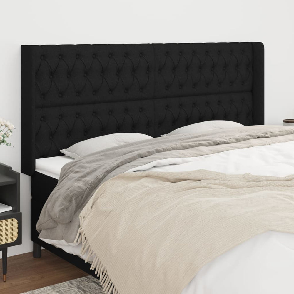 vidaXL Tête de lit à oreilles Noir 203x16x118/128 cm Tissu