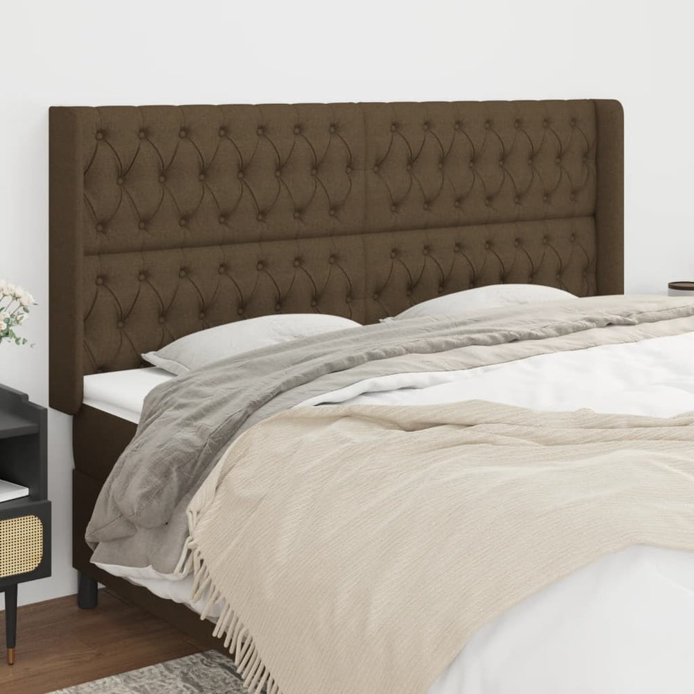 vidaXL Tête de lit à oreilles Marron foncé 203x16x118/128 cm Tissu