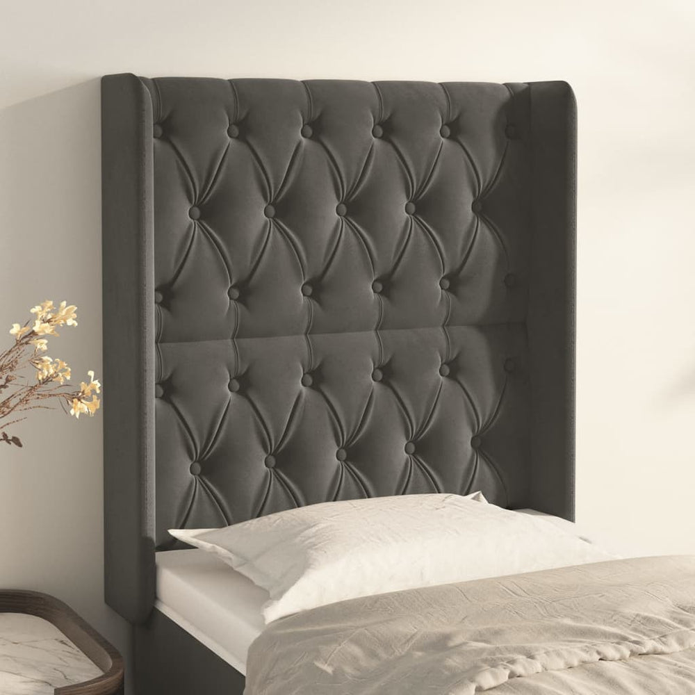 vidaXL Tête de lit à oreilles Gris foncé 83x16x118/128 cm Velours