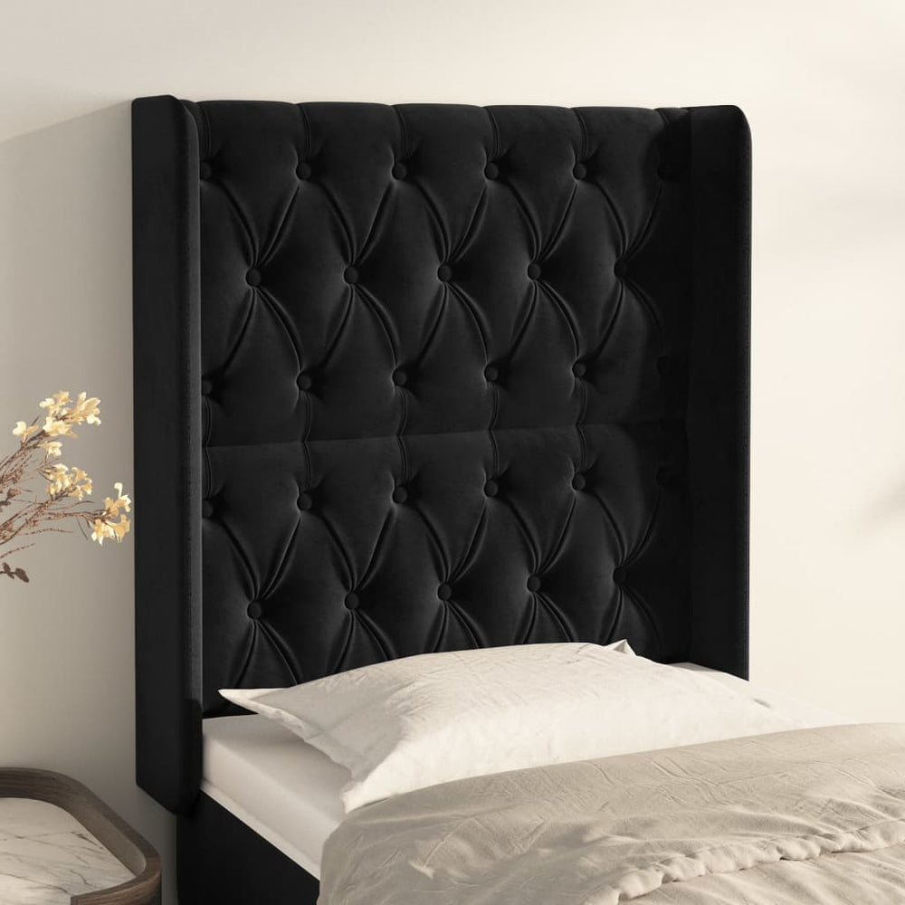 vidaXL Tête de lit à oreilles Noir 83x16x118/128 cm Velours