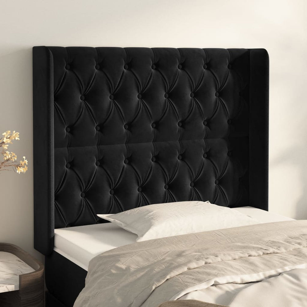 vidaXL Tête de lit à oreilles Noir 93x16x118/128 cm Velours