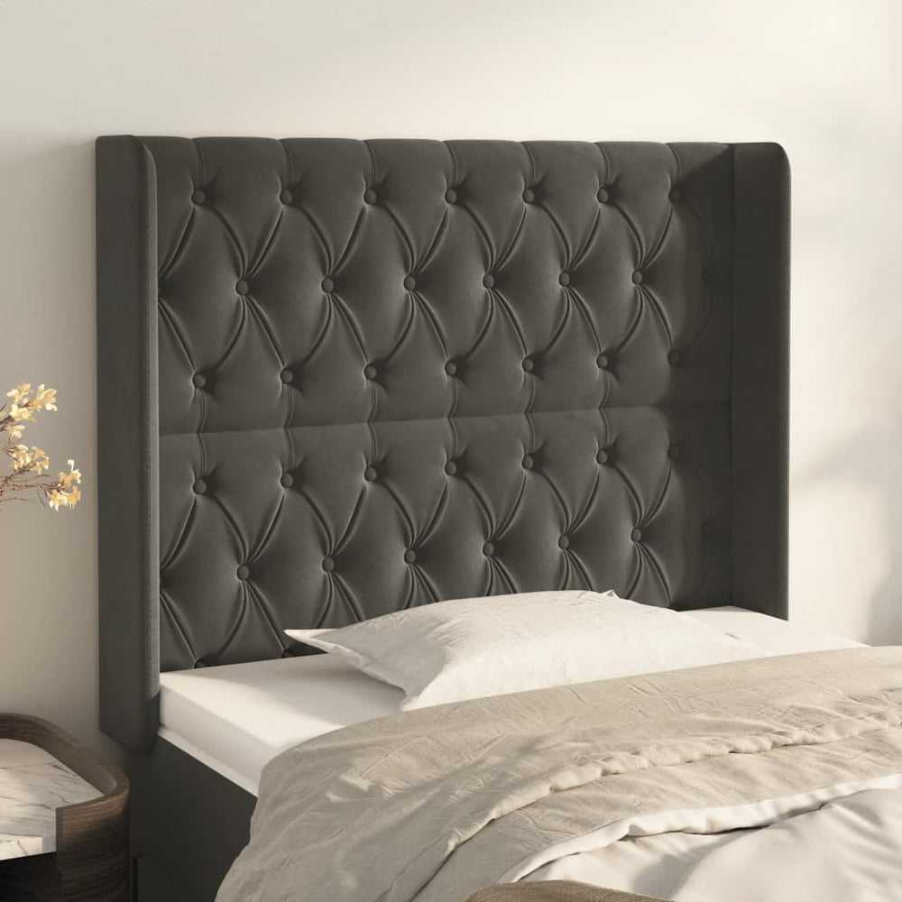 vidaXL Tête de lit à oreilles Gris foncé 103x16x118/128 cm Velours