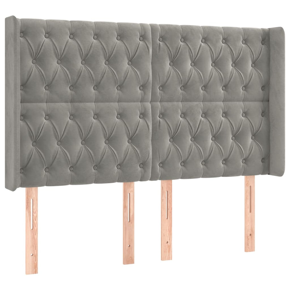 vidaXL Tête de lit avec oreilles Gris clair 147x16x118/128 cm Velours