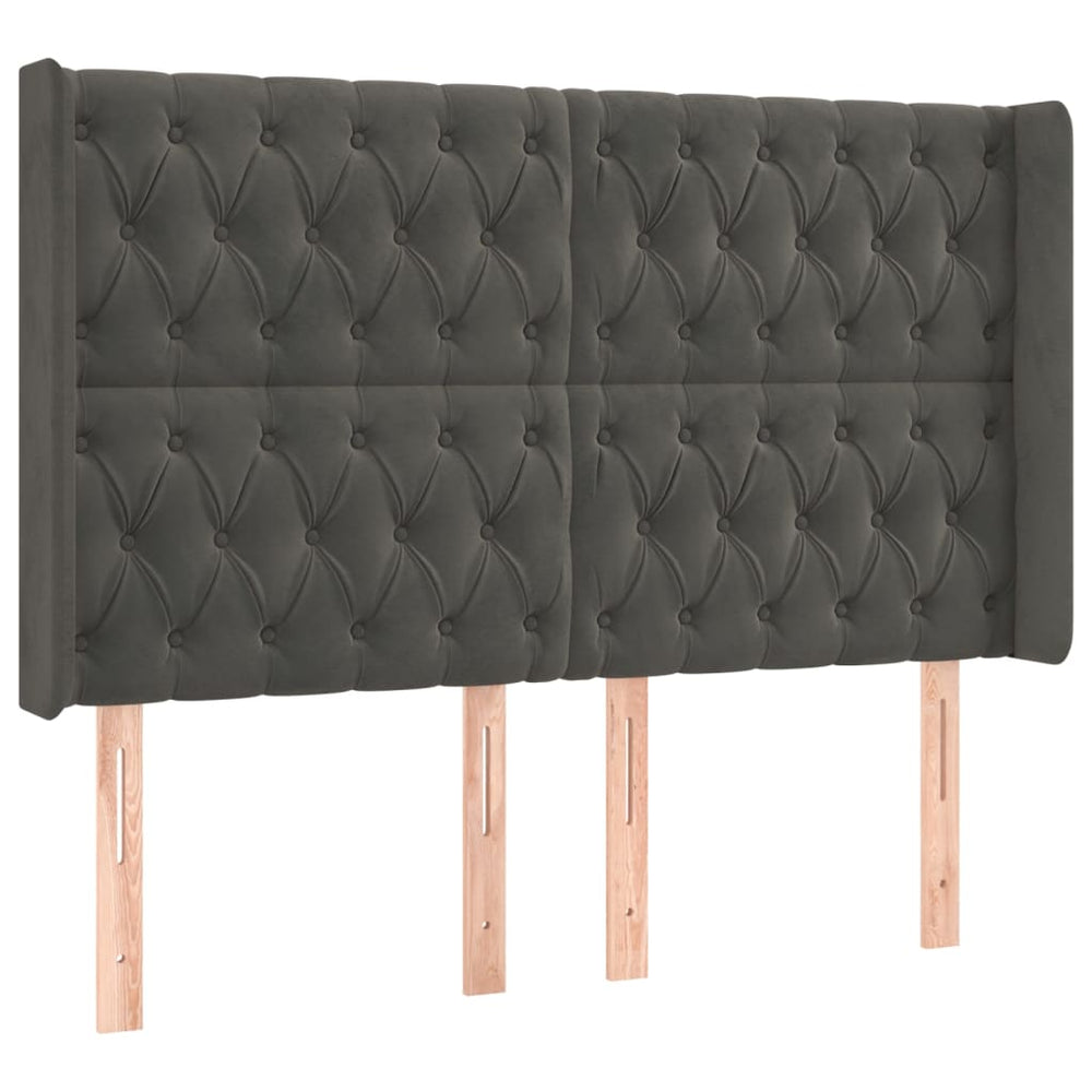 vidaXL Tête de lit à oreilles Gris foncé 147x16x118/128 cm Velours
