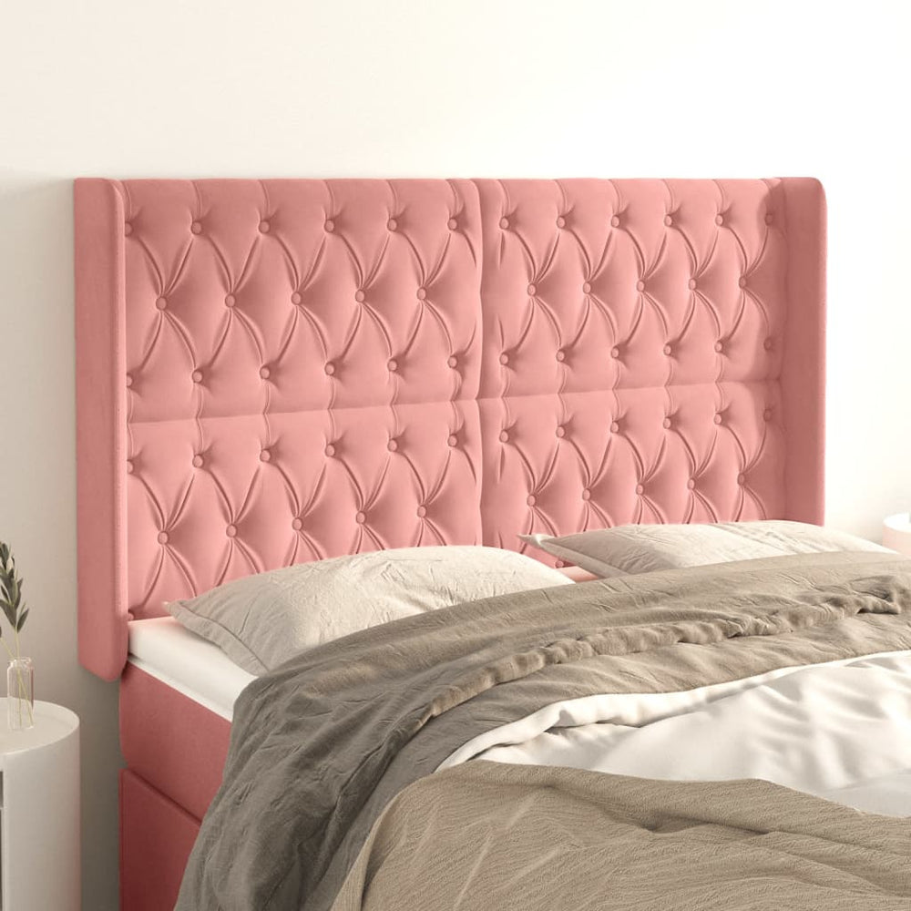 vidaXL Tête de lit à oreilles Rose 147x16x118/128 cm Velours