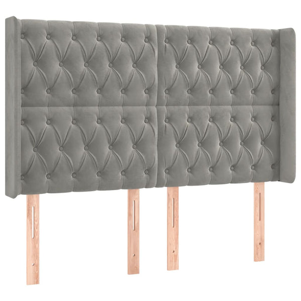 Kopfteil mit Ohren Hellgrau 163x16x118/128 cm Samt