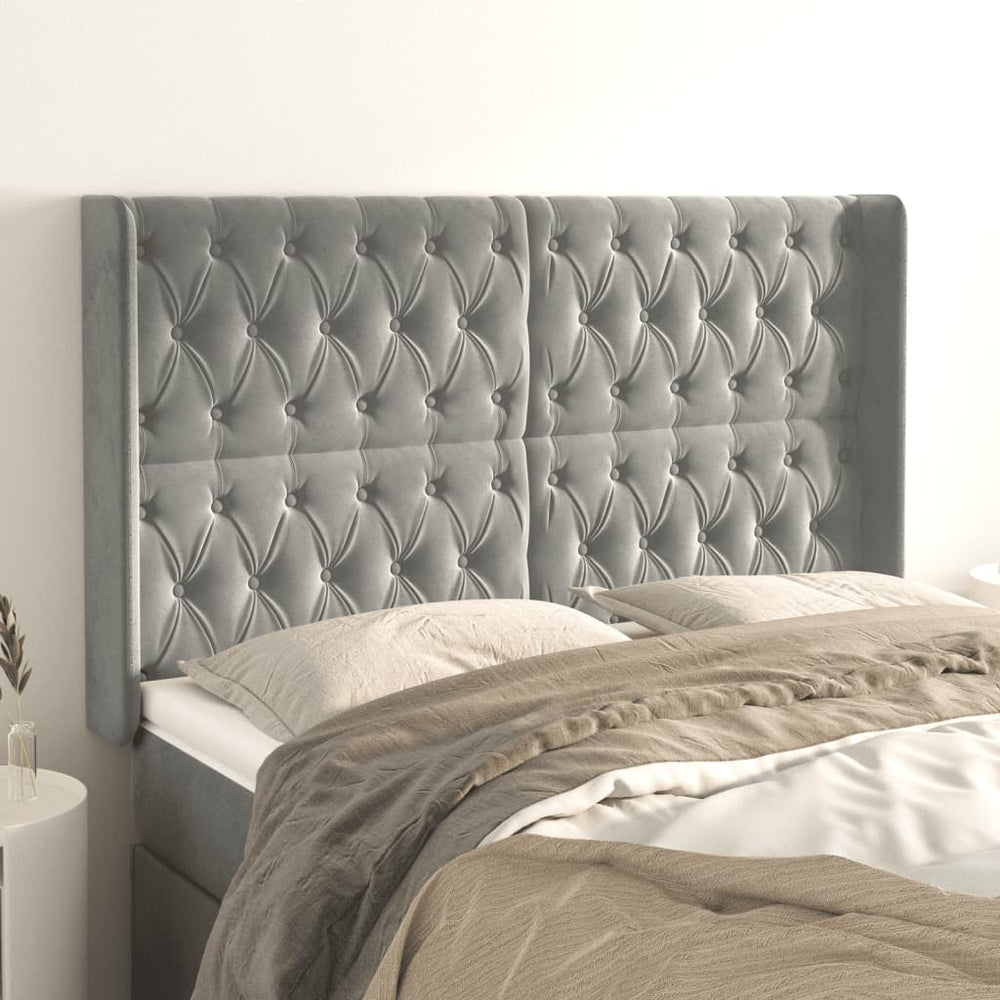 vidaXL Tête de lit à oreilles Gris clair 163x16x118/128 cm Velours
