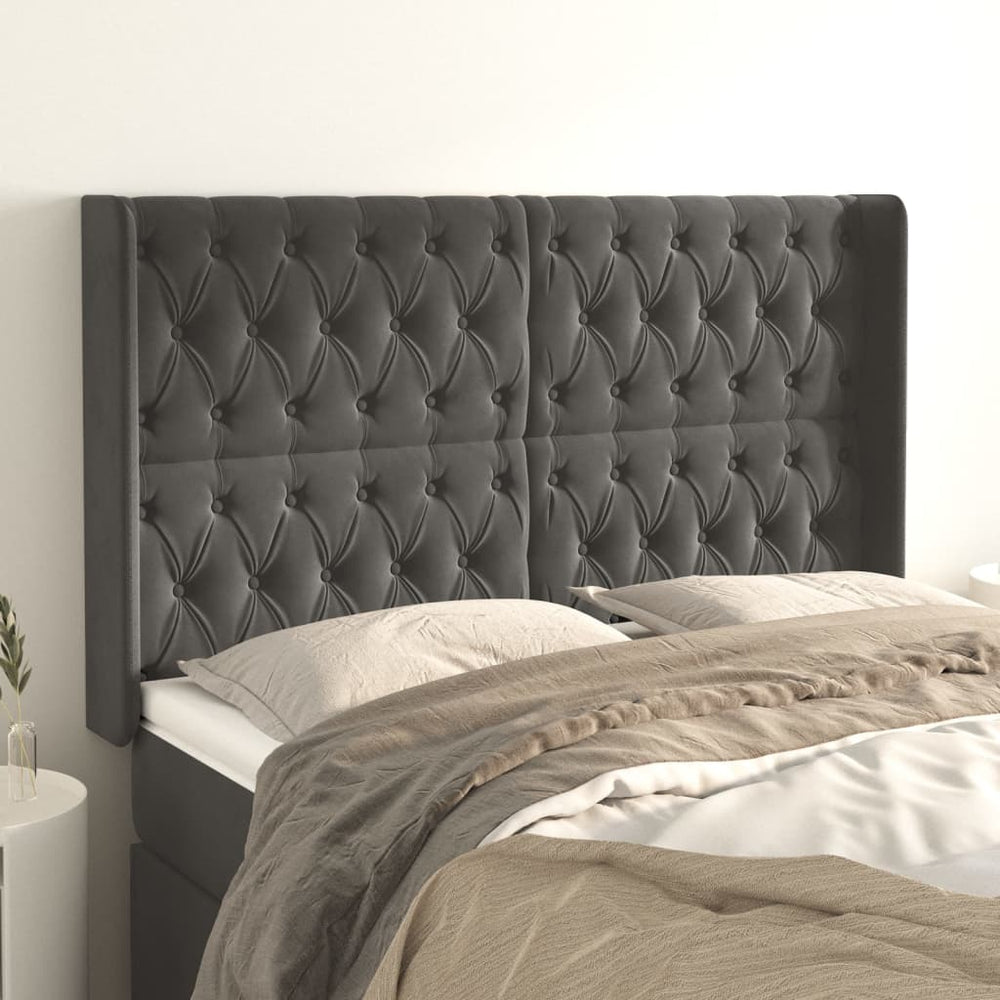 vidaXL Tête de lit à oreilles Gris foncé 163x16x118/128 cm Velours