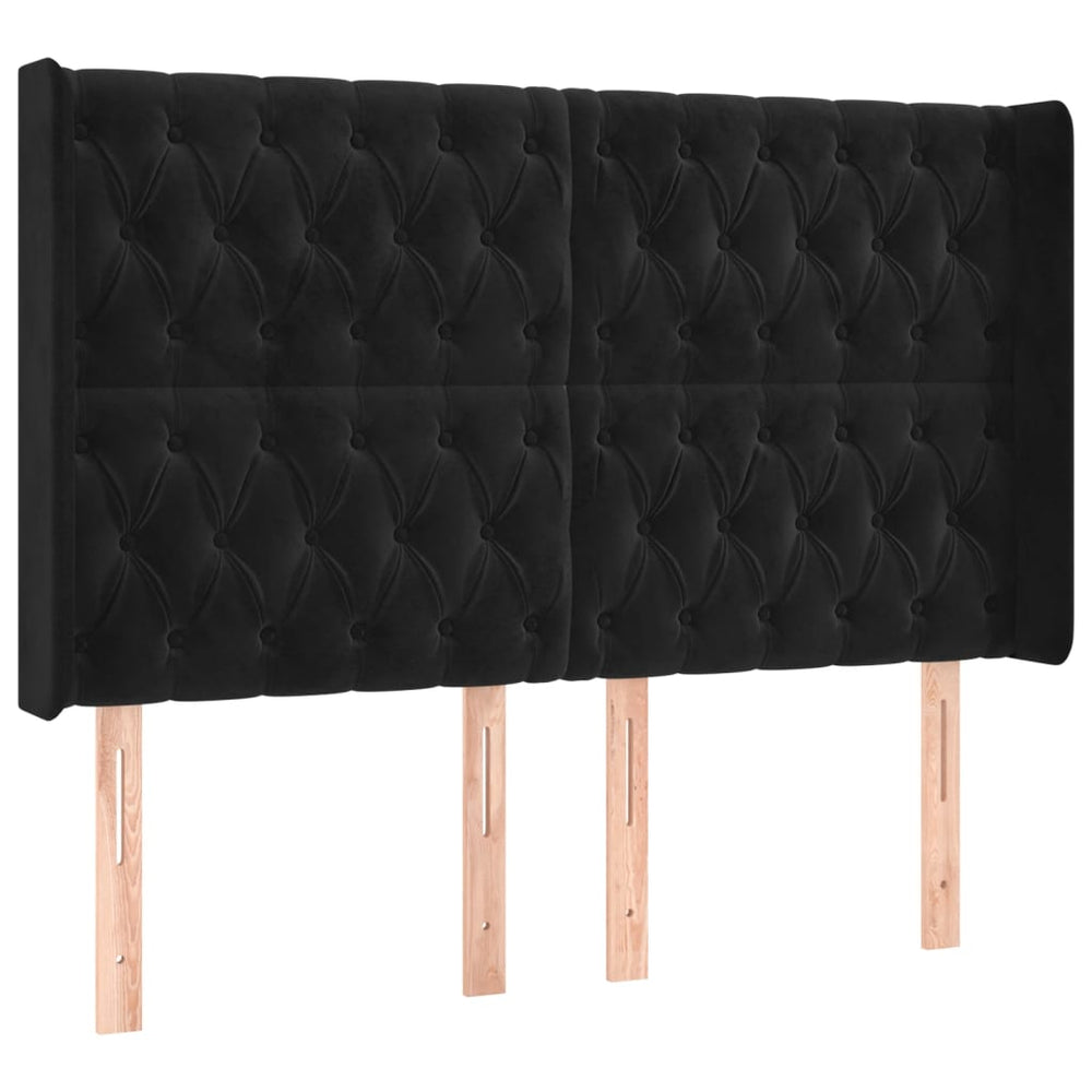 vidaXL Tête de lit à oreilles Noir 163x16x118/128 cm Velours