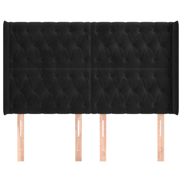 Kopfteil mit Ohren Schwarz 163x16x118/128 cm Samt