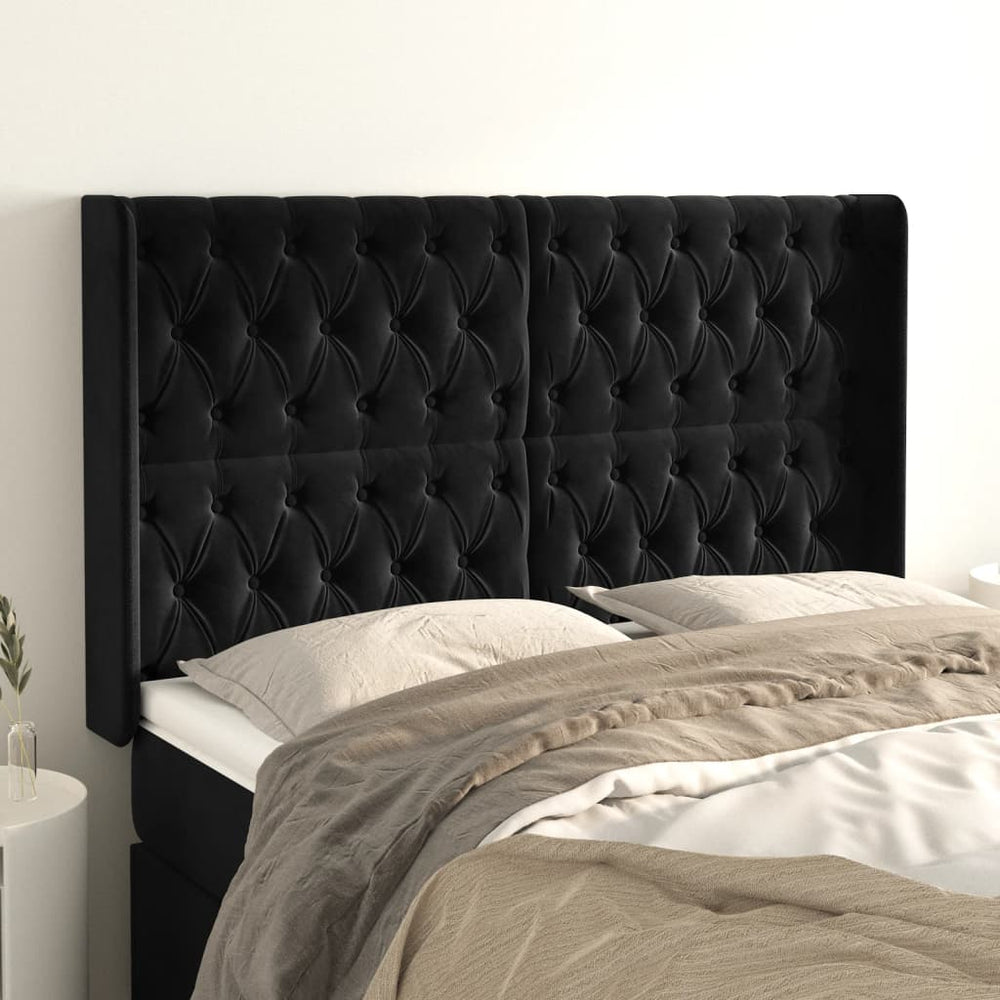 vidaXL Tête de lit à oreilles Noir 163x16x118/128 cm Velours