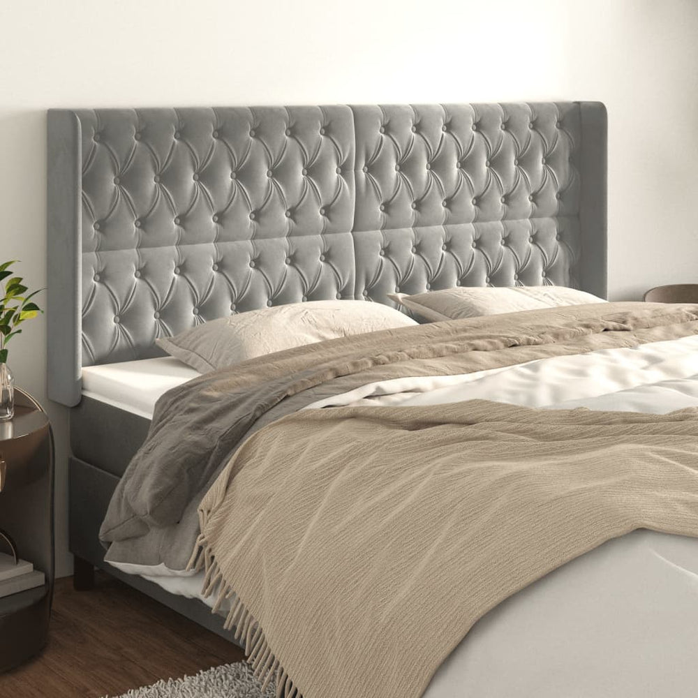 vidaXL Tête de lit à oreilles gris clair 183x16x118/128 cm velours