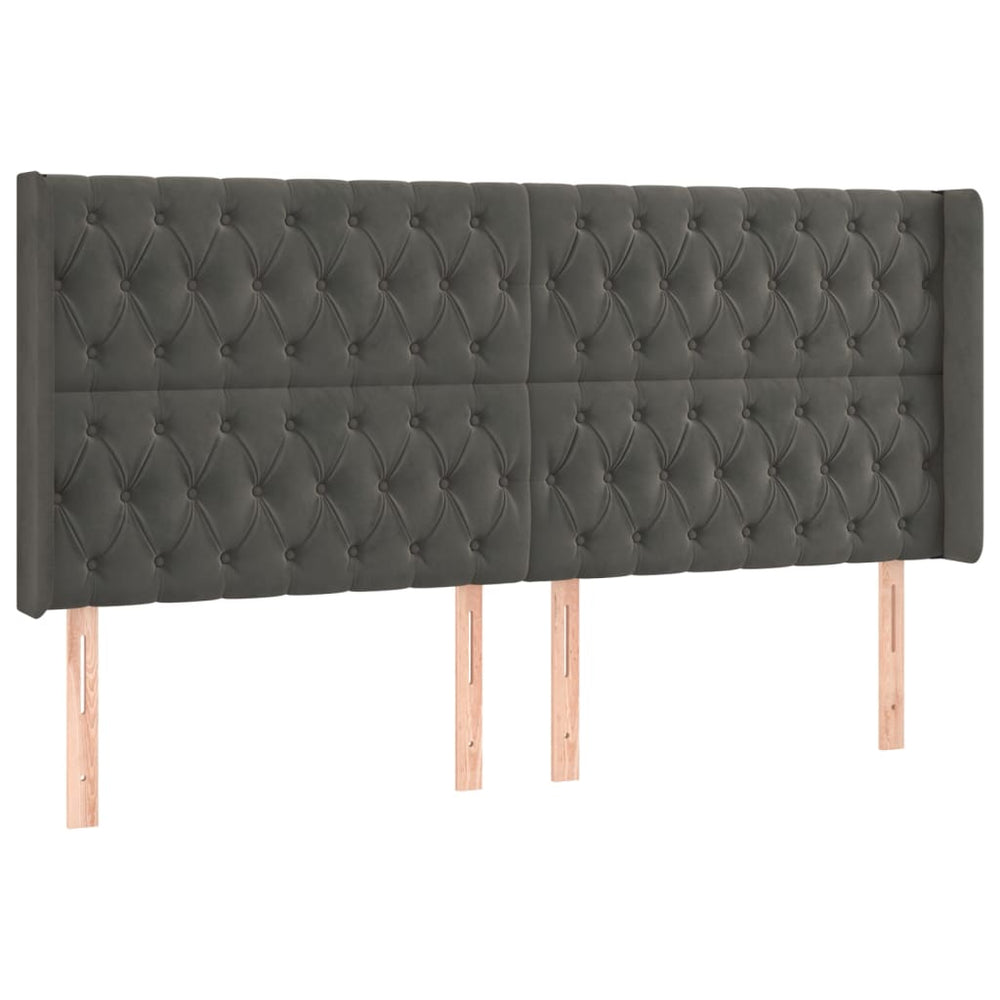 vidaXL Tête de lit à oreilles Gris foncé 183x16x118/128 cm Velours