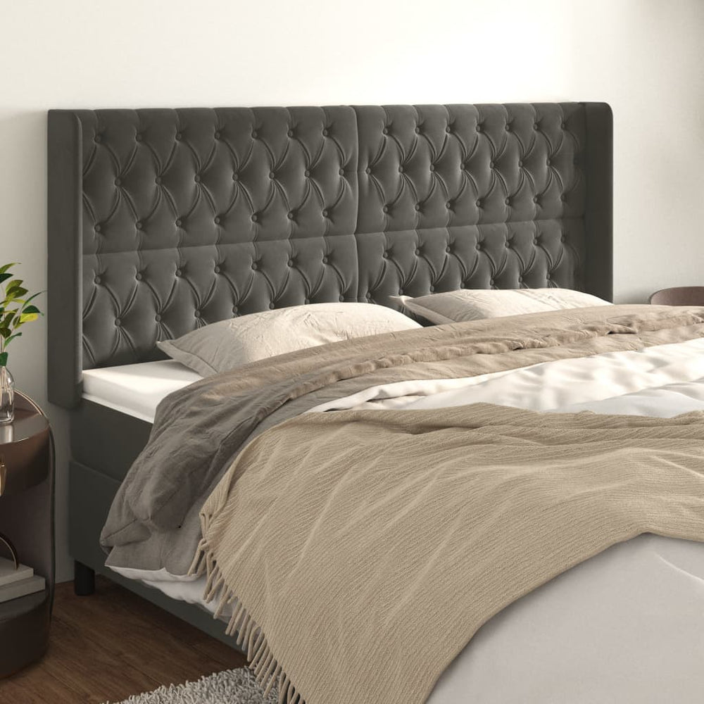 vidaXL Tête de lit à oreilles Gris foncé 183x16x118/128 cm Velours