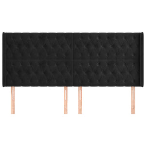 Kopfteil mit Ohren Schwarz 183x16x118/128 cm Samt