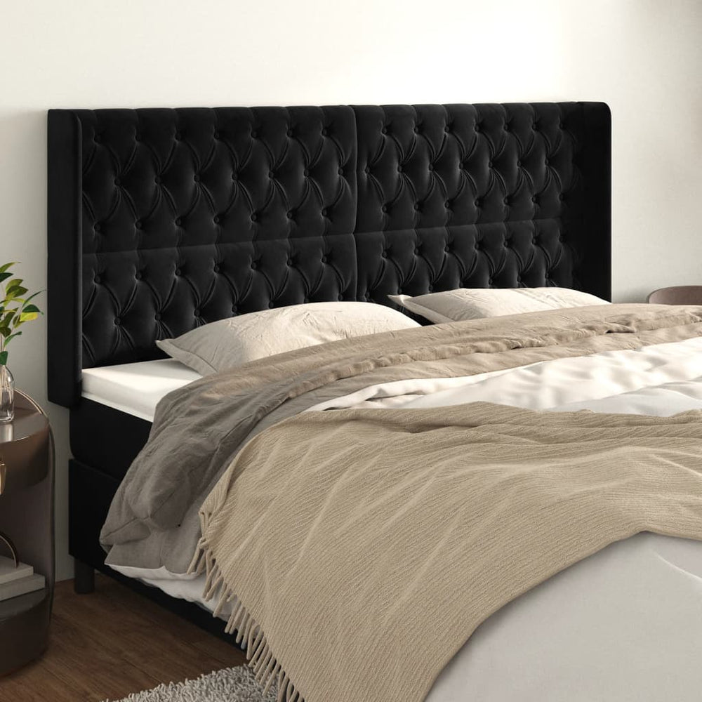 vidaXL Tête de lit à oreilles Noir 183x16x118/128 cm Velours