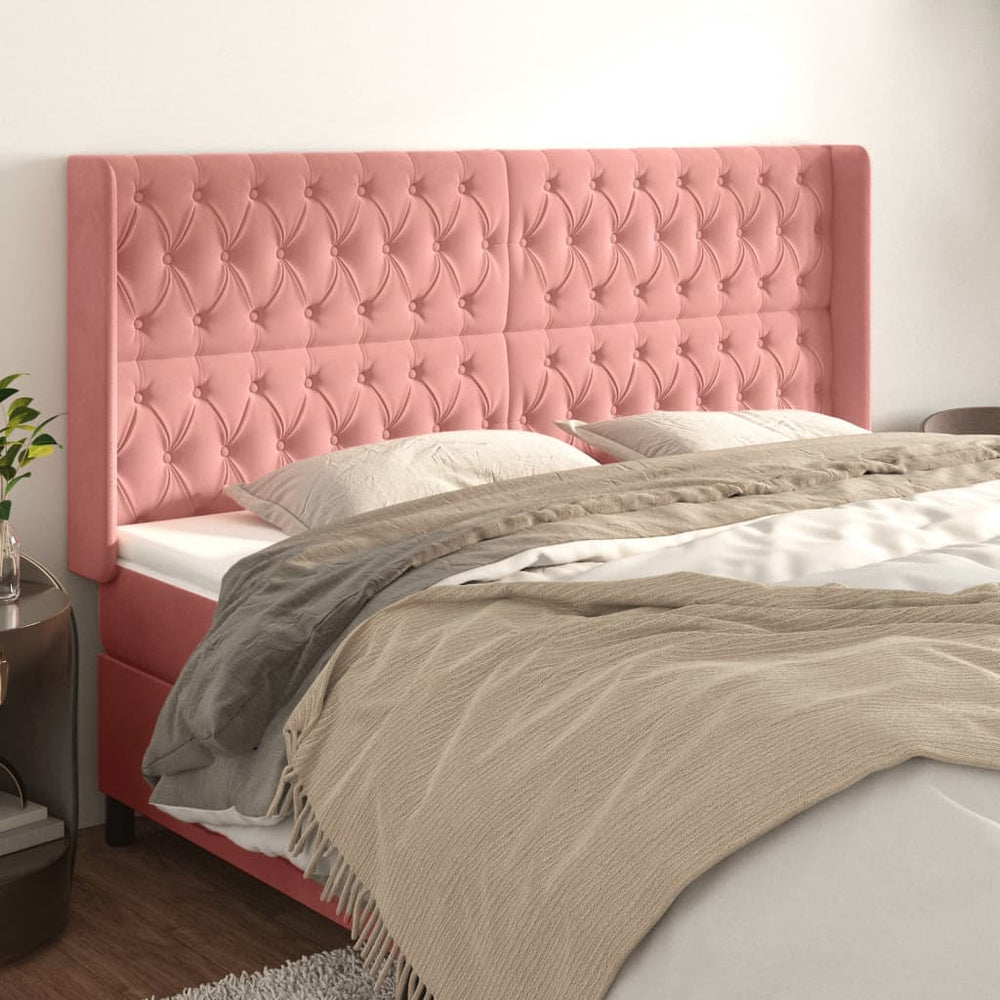 vidaXL Tête de lit à oreilles Rose 183x16x118/128 cm Velours