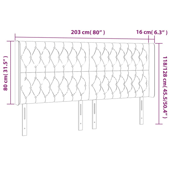 Kopfteil mit Ohren Hellgrau 203x16x118/128 cm Samt
