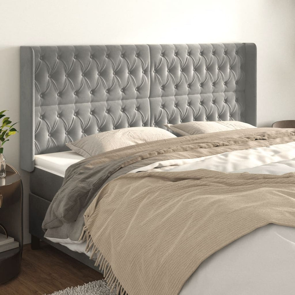 vidaXL Tête de lit à oreilles gris clair 203x16x118/128 cm velours