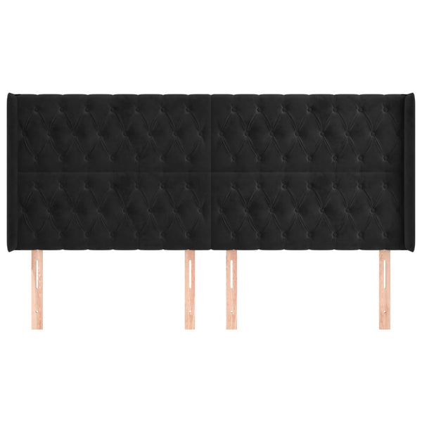 Kopfteil mit Ohren Schwarz 203x16x118/128 cm Samt