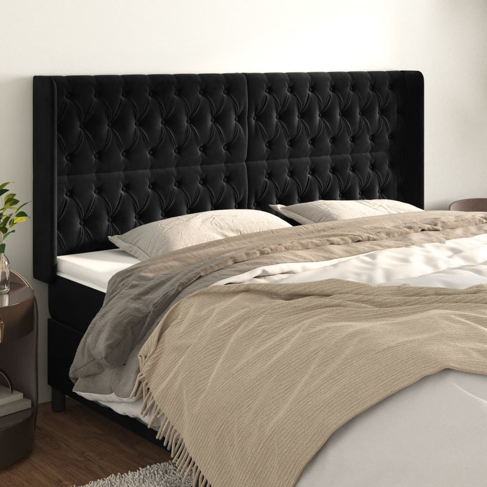 vidaXL Tête de lit à oreilles Noir 203x16x118/128 cm Velours