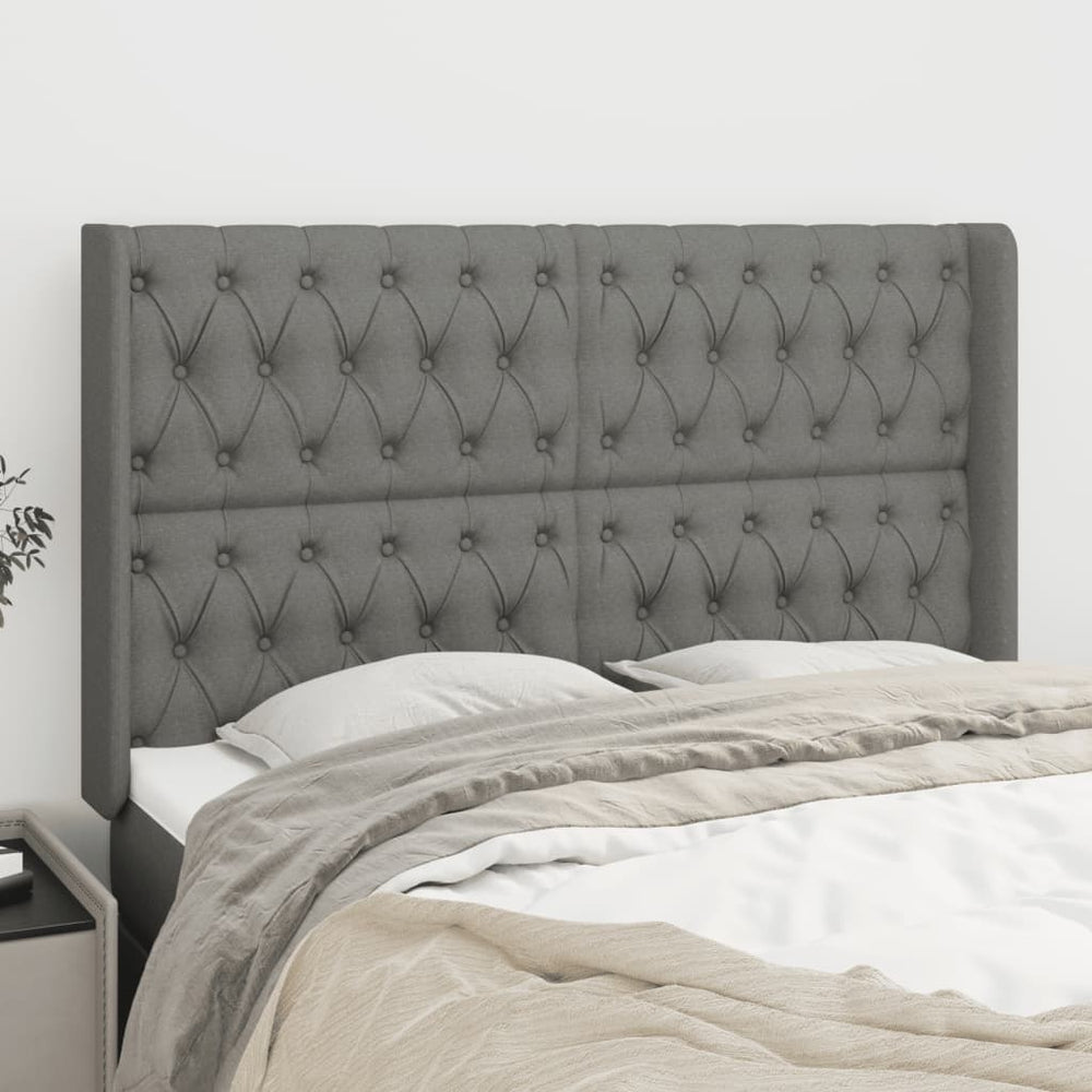 vidaXL Tête de lit à oreilles Gris foncé 147x16x118/128 cm Tissu