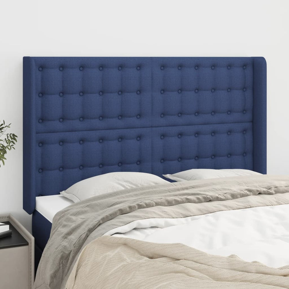 vidaXL Tête de lit à oreilles bleue 147x16x118/128 cm Tissu