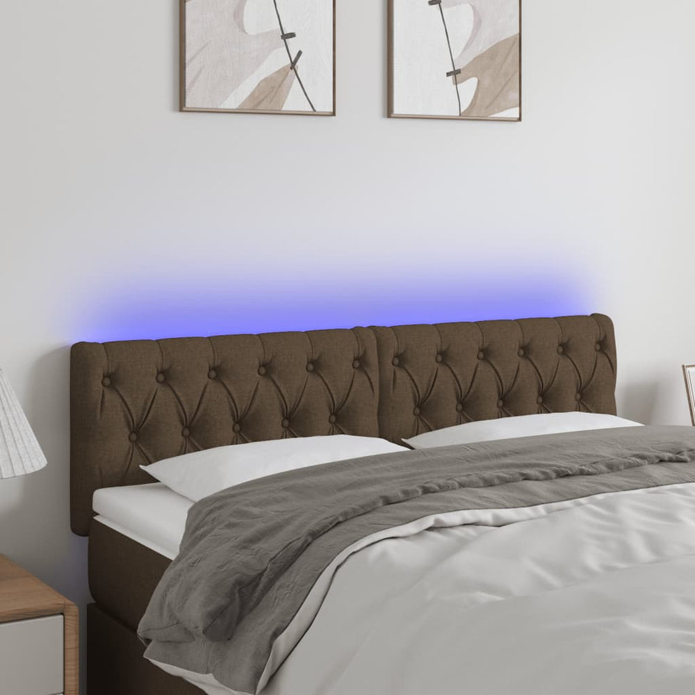 vidaXL Tête de lit à LED marron foncé 144x7x78/88 cm Tissu
