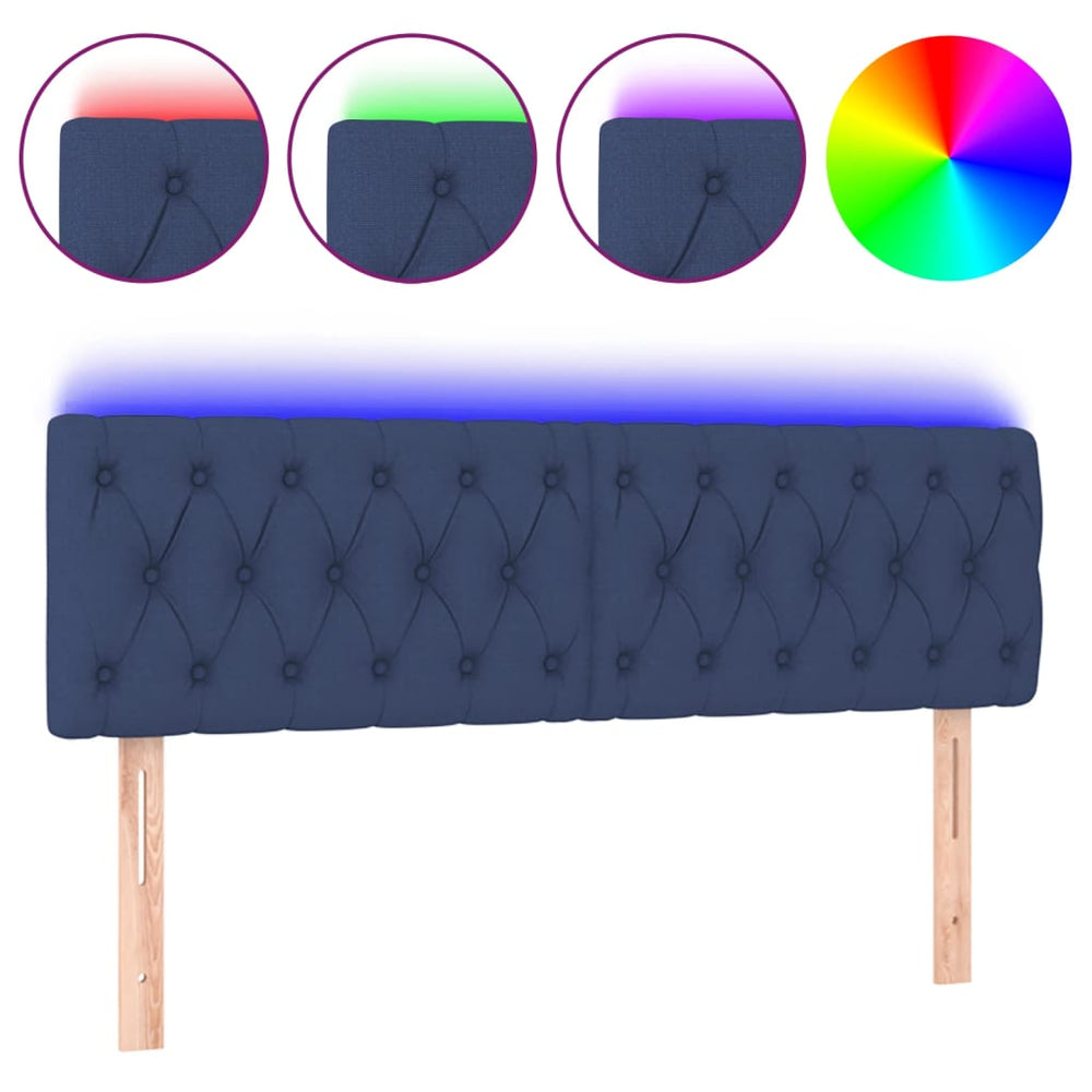 vidaXL Tête de lit à LED Bleu 144x7x78/88 cm Tissu