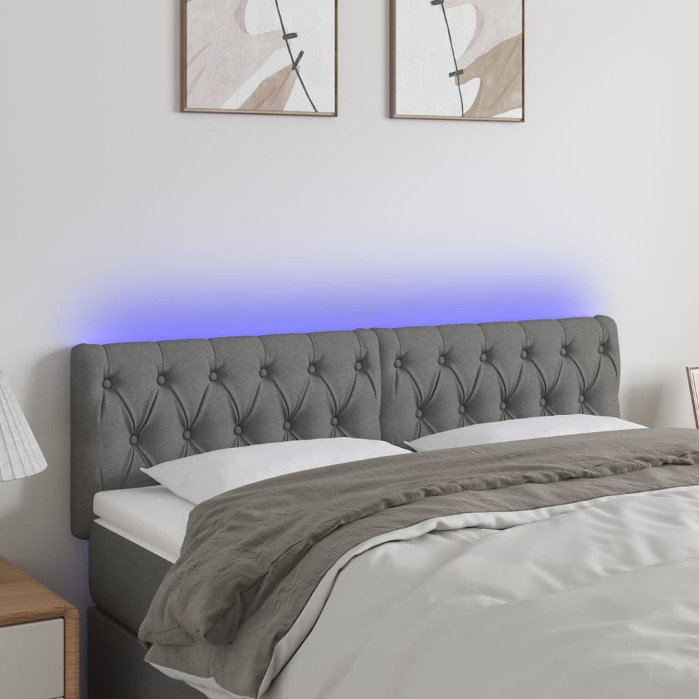 vidaXL Tête de lit à LED gris foncé 160x7x78/88 cm Tissu