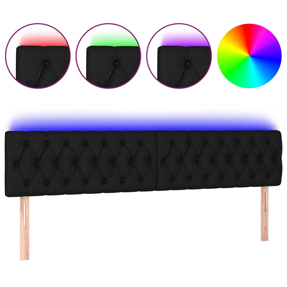vidaXL Tête de lit à LED Tissu Noir 200x7x78/88 cm