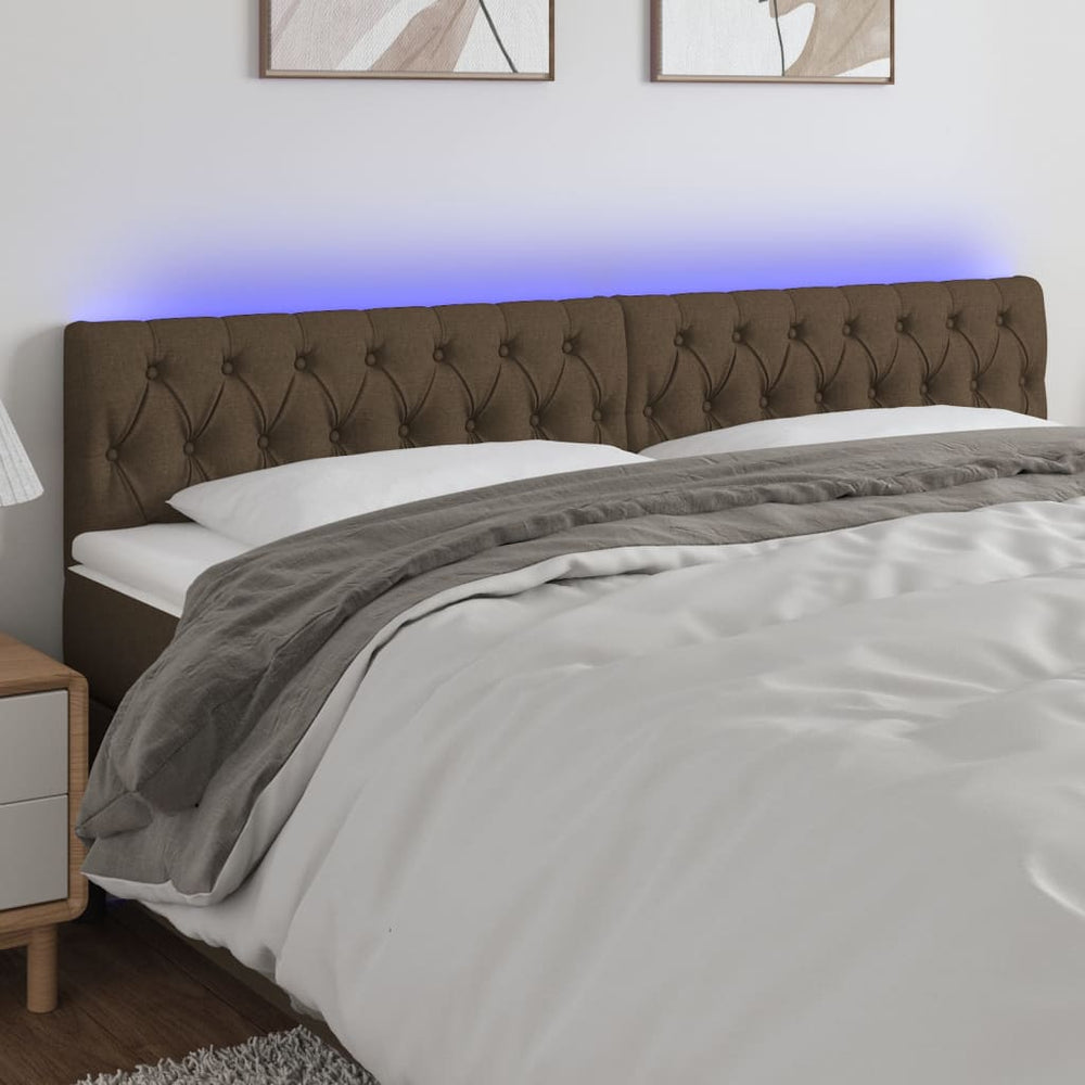 vidaXL Tête de lit à LED Marron foncé 200x7x78/88 cm Tissu