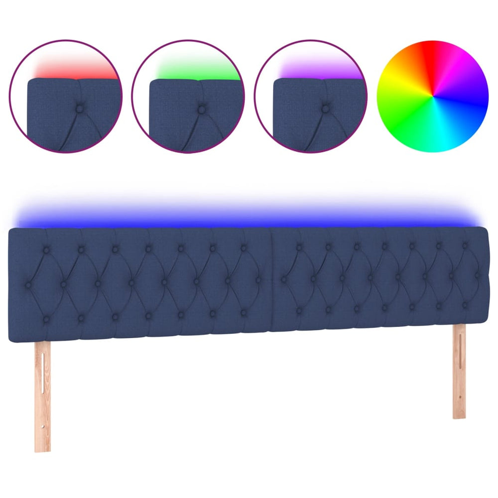 vidaXL Tête de lit LED en tissu bleu 200x7x78/88 cm