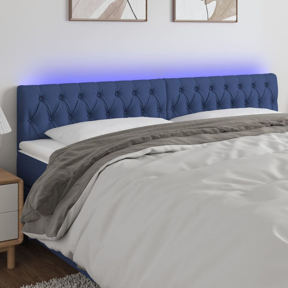 vidaXL Tête de lit LED en tissu bleu 200x7x78/88 cm