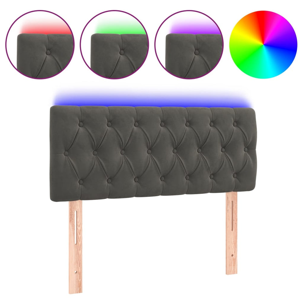 vidaXL Tête de lit à LED gris foncé 100x7x78/88 cm Velours