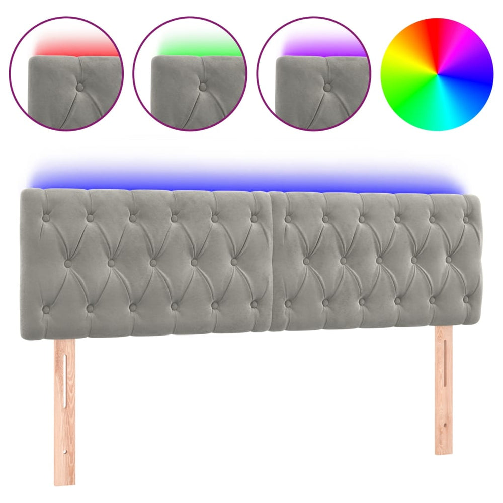 vidaXL Tête de lit LED gris clair 144x7x78/88 cm Velours