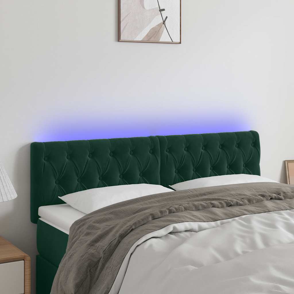 LED Kopfteil Dunkelgrün 144x7x78/88 cm Samt