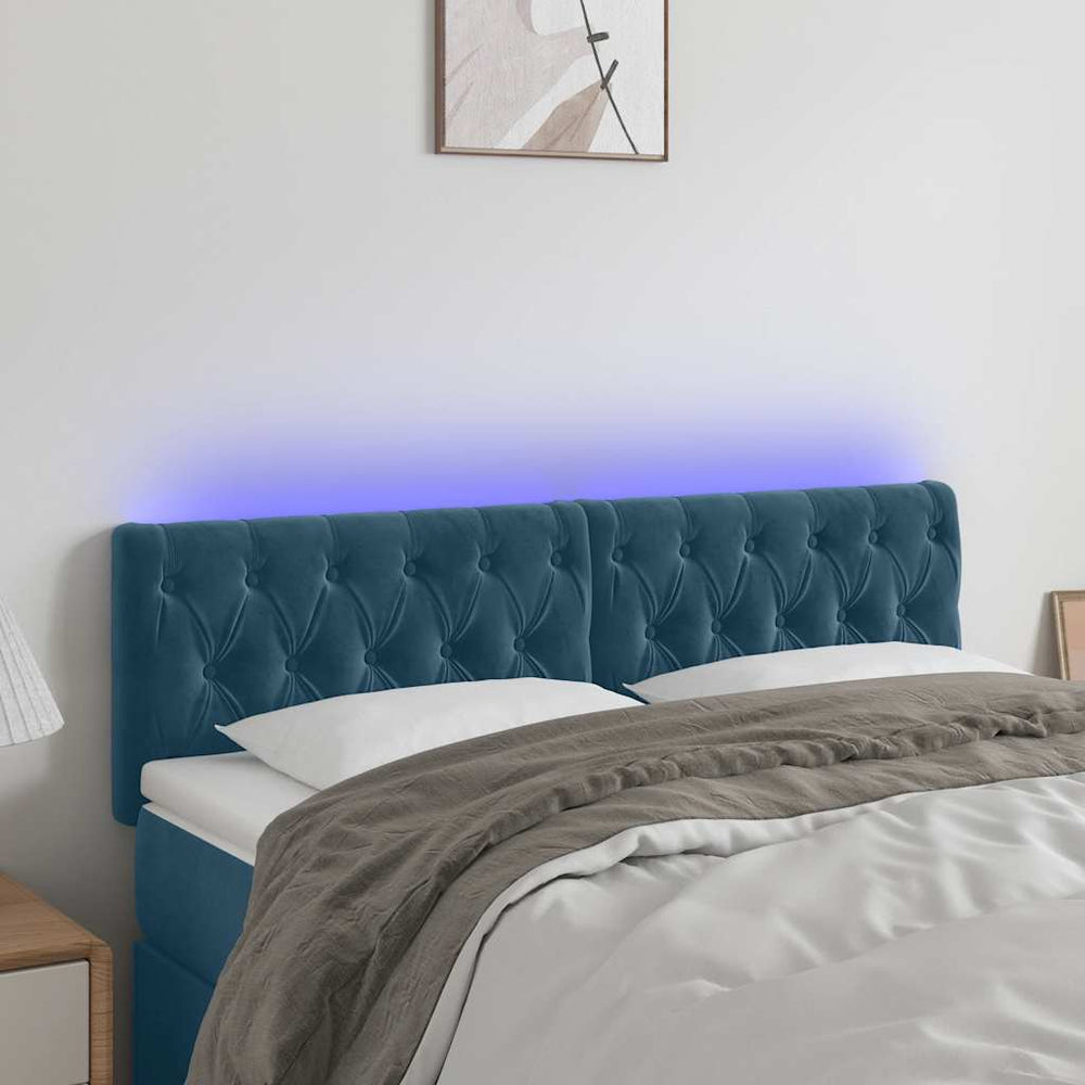 LED Kopfteil Dunkelblau 144x7x78/88 cm Samt