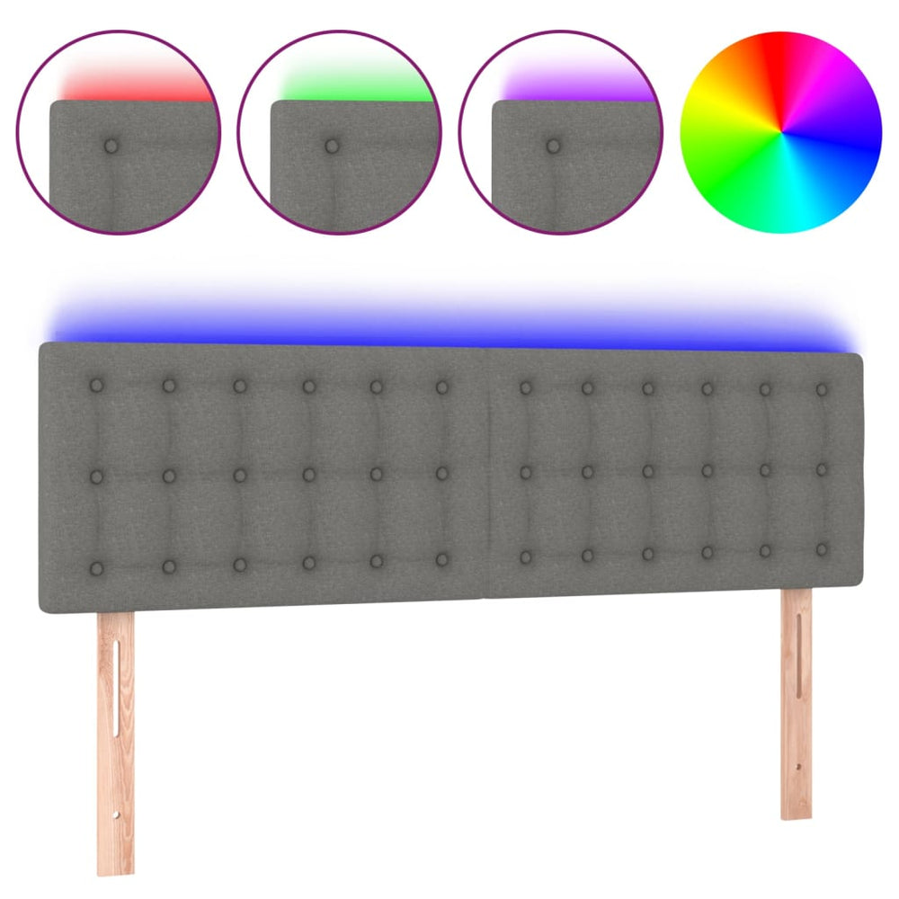 vidaXL Tête de lit à LED gris foncé 144x5x78/88 cm tissu