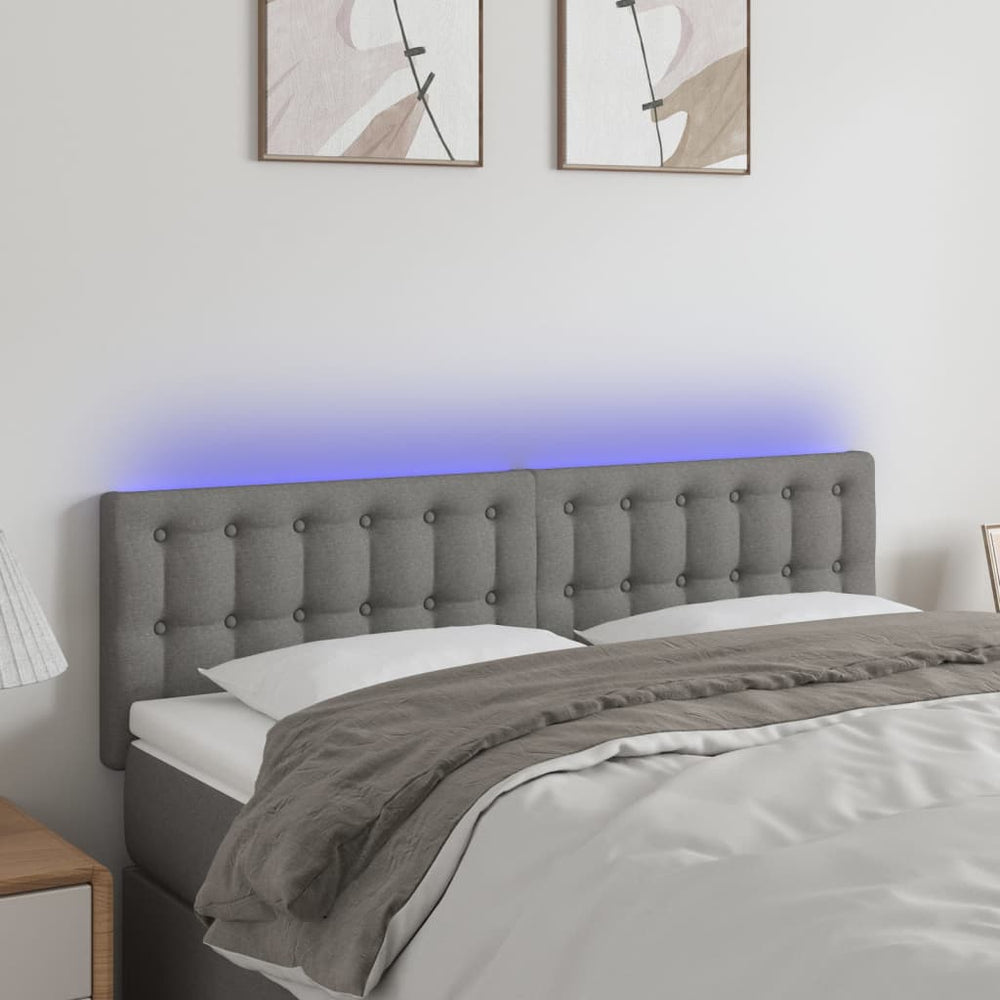 vidaXL Tête de lit à LED gris foncé 144x5x78/88 cm tissu