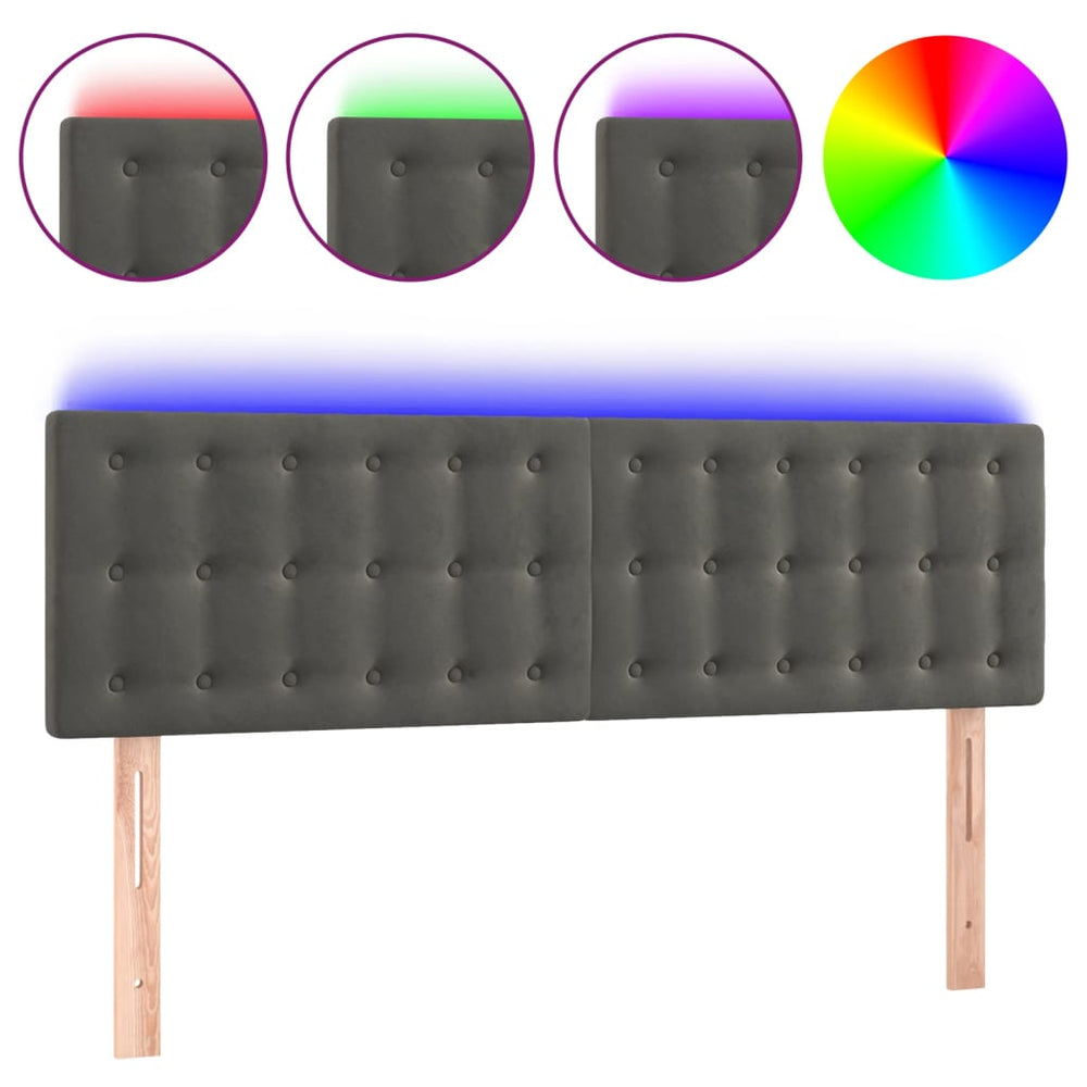vidaXL Tête de lit à LED gris foncé 144x5x78/88 cm velours