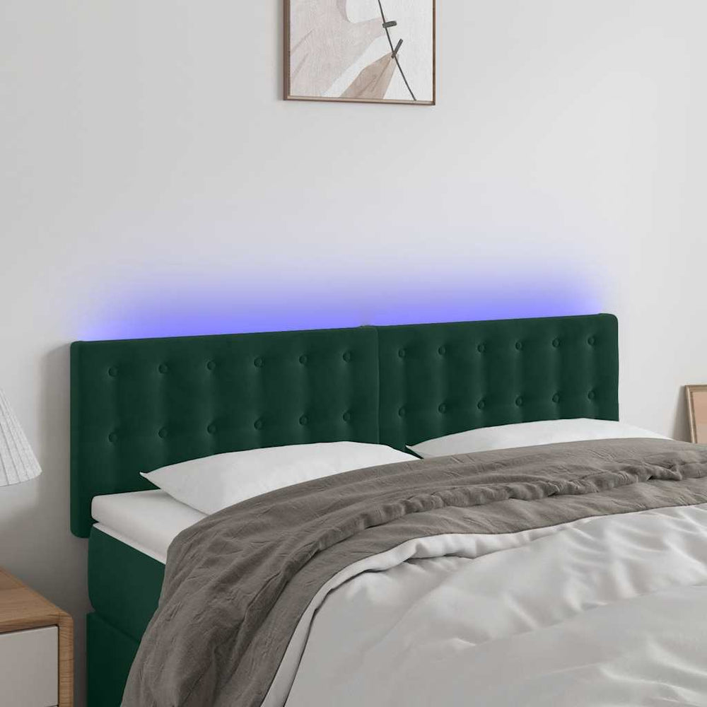 vidaXL Tête de lit à LED Vert foncé 144x5x78/88 cm Velours