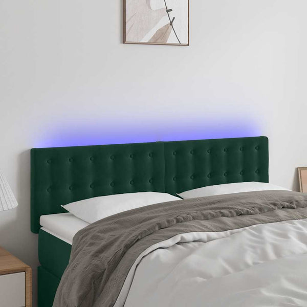 LED Kopfteil Dunkelgrün 144x5x78/88 cm Samt