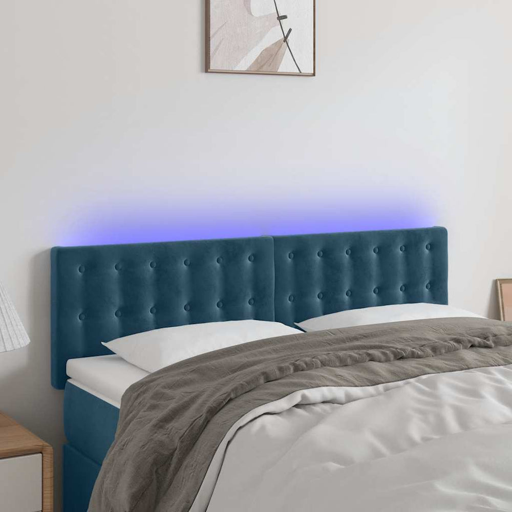 vidaXL Tête de lit à LED Bleu Foncé 144x5x78/88 cm Velours