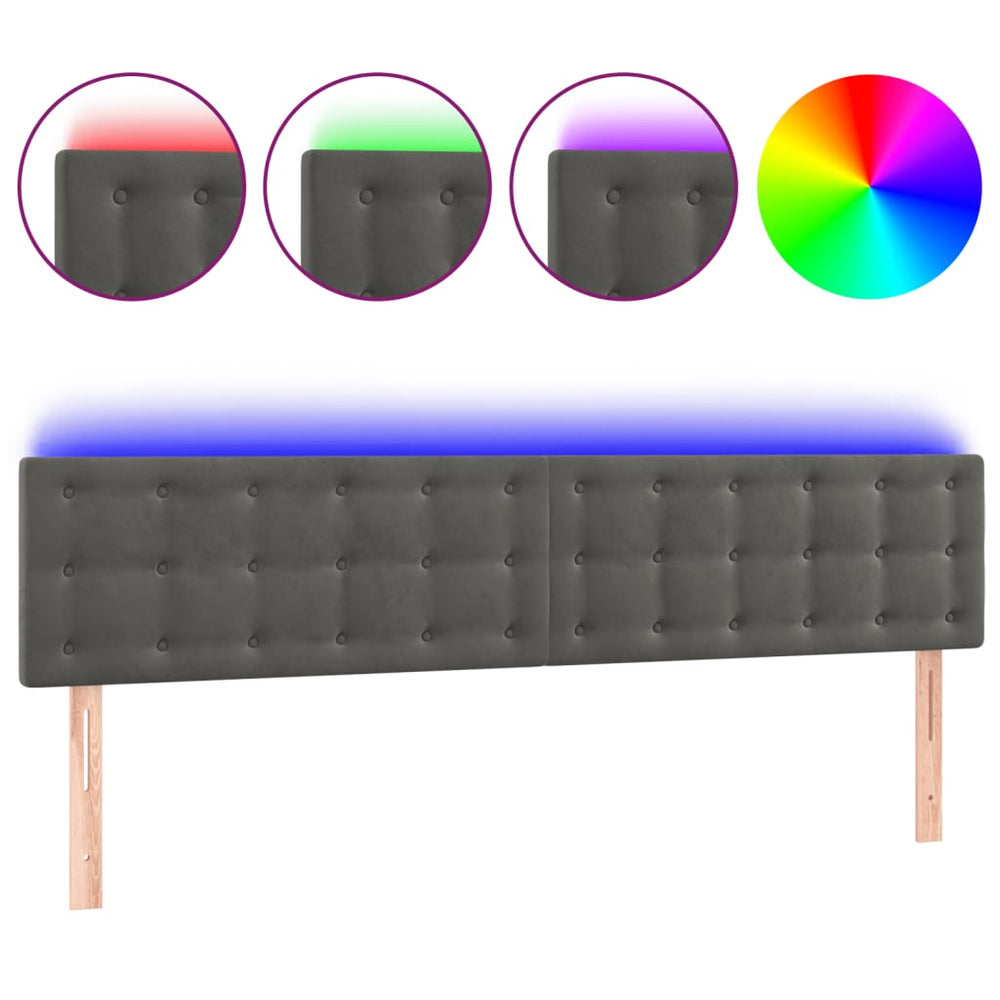 vidaXL Tête de lit à LED gris foncé 200x5x78/88 cm Velours