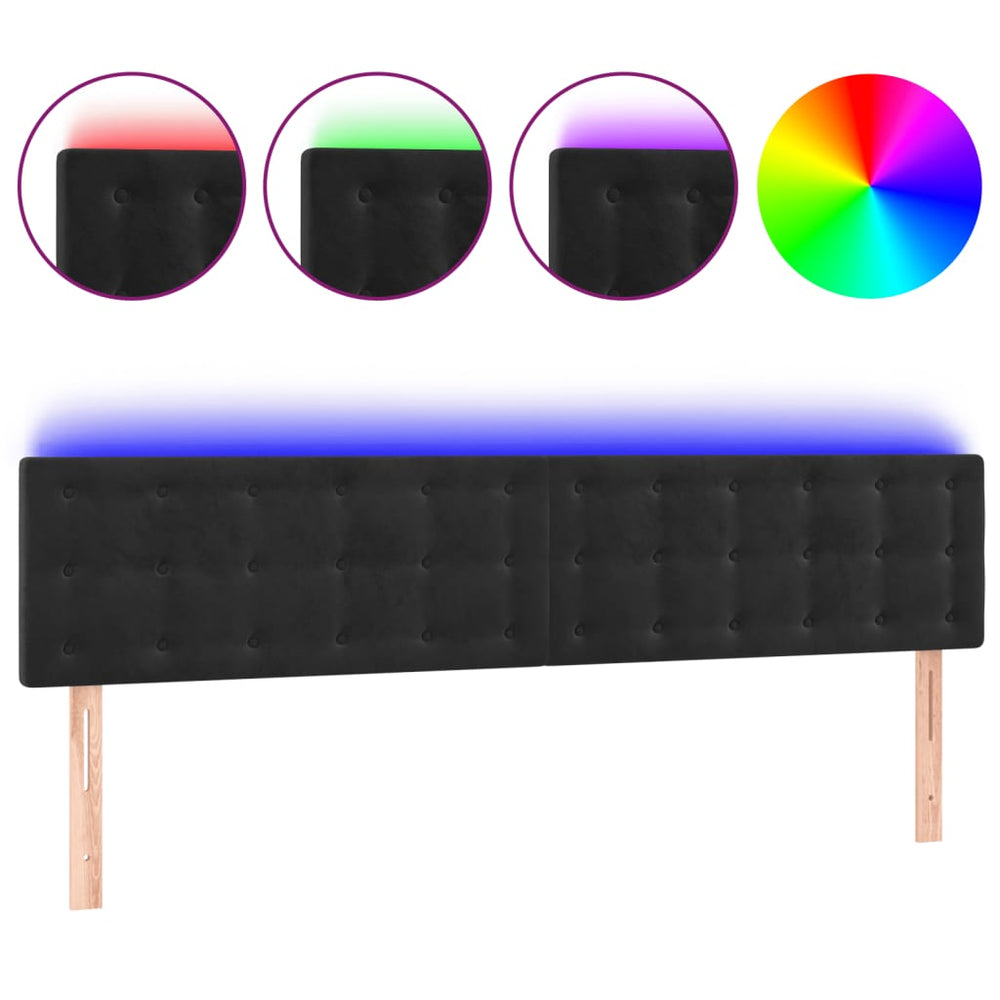 vidaXL Tête de lit à LED Velours Noir 200x5x78/88 cm