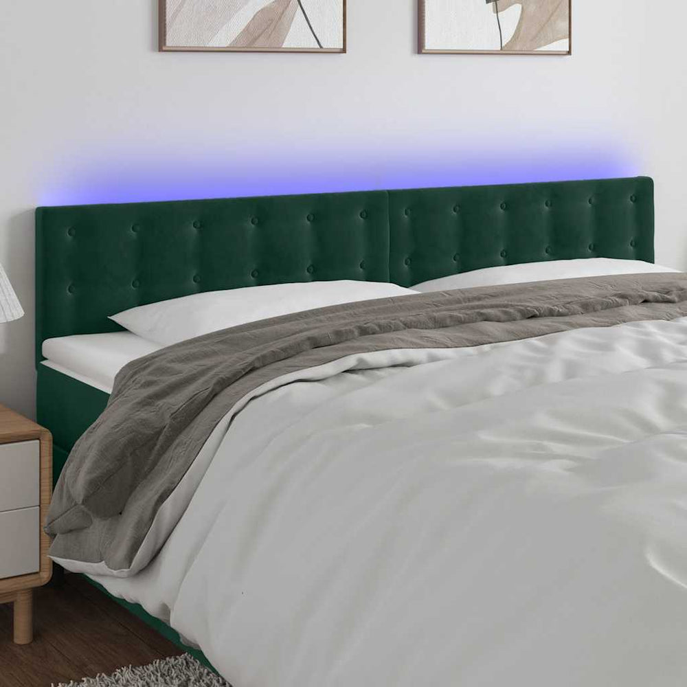 vidaXL Tête de lit à LED vert foncé 200x5x78/88 cm Velours