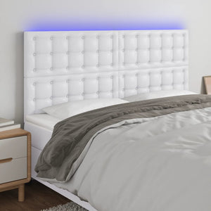 LED Kopfteil Weiß 160x5x118/128 cm Kunstleder