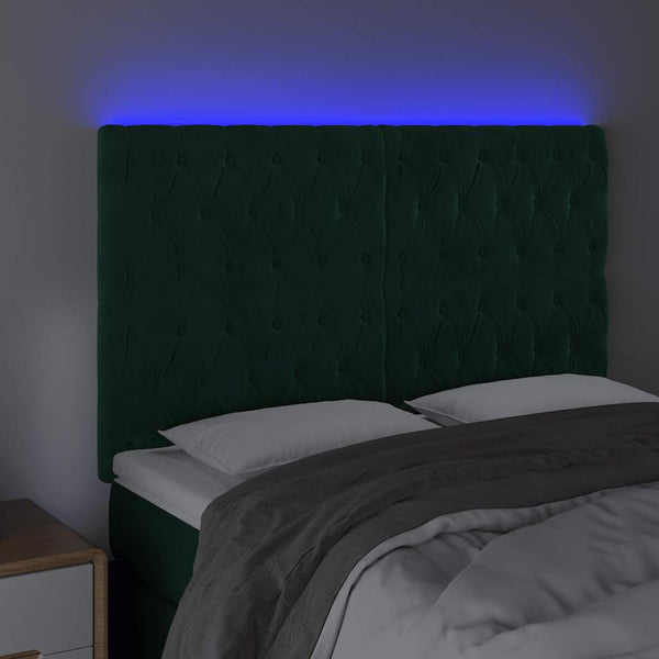 LED Kopfteil Dunkelgrün 144x7x118/128 cm Samt