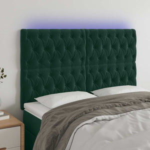 LED Kopfteil Dunkelgrün 144x7x118/128 cm Samt